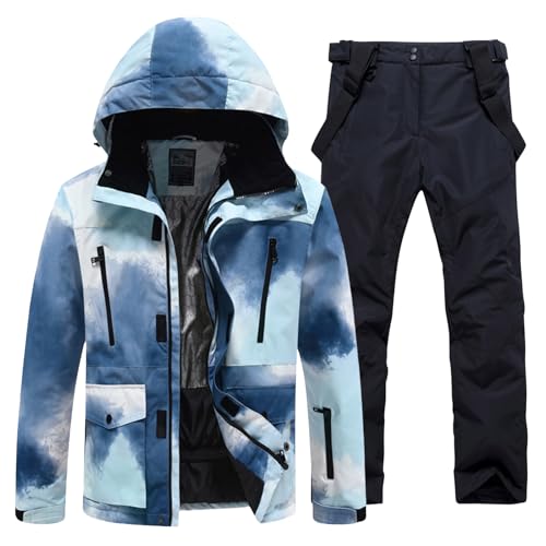 Oymyakon Men Ski Suit Waterproof Snow Suits Snowboard Jacket and Pants Set Winter Outdoor Windproof Warm Two Piece Snowsuits BlueBlack L