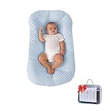 Loevin Baby Lounger, Infant Lounger for Newborns 0-24 Months, Breathable Cotton Baby Nest for Tummy Time, Diaper Changes & More, Soft Portable Newborn Essentials for Floor & Bassinet(Blue Bean)