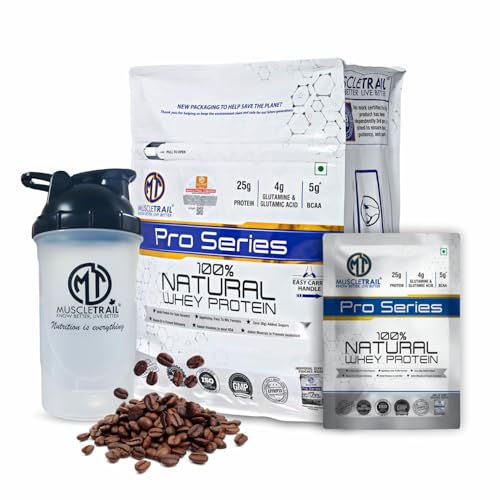 Image of MuscleTrail Pro Series Whey Protein, 50 Pouches, 25g Protein, Isolate Source, Low Carb, 4g Glutamine & Glutamic Acid, 5g BCAA (1.79kg, Mocca Socca)
