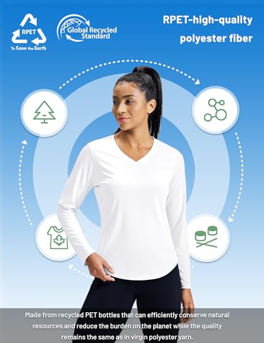 Image of MIER Womens Long Sleeve Sun Shirt UPF 50+ Quick Dry V-Neck Workout Tops
