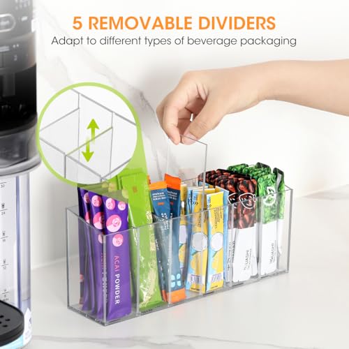 AIEVE Drink Packet Organizer, Water Drink Packet Holder with Removable Divider, Water Flavor Packet Organization Contain - Additional View