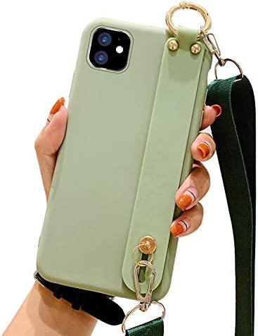 Aulzaju for iPhone 12 Pro Max Case for Girls Women with Wrist Strap Kickstand Soft Slim Silicone Bumper Phone Case with Ring iPhone 12 Pro Max 3D Cute Pretty Fashion Lanyard Cover 6.7 Inch Green