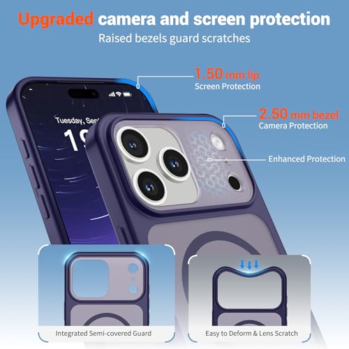 Image of SUPFINE Magnetic for iPhone 17 Pro Case Dark Purple | (Compatible with MagSafe)(Military Grade Drop Protection)(Camera Protection)Translucent Matte Phone Cover