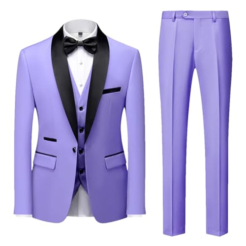 Costume de mariage 3 pièces homme de prestige smoking ajusté violet noir 4XL