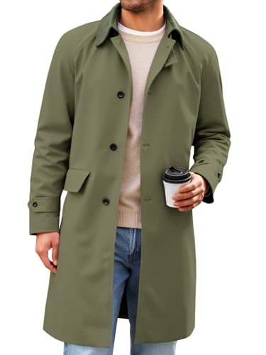 Image of Runcati Mens Trench Coat Single Breasted Corduroy Lapel Long Jacket Fall Casual Vintage Windbreaker Overcoat