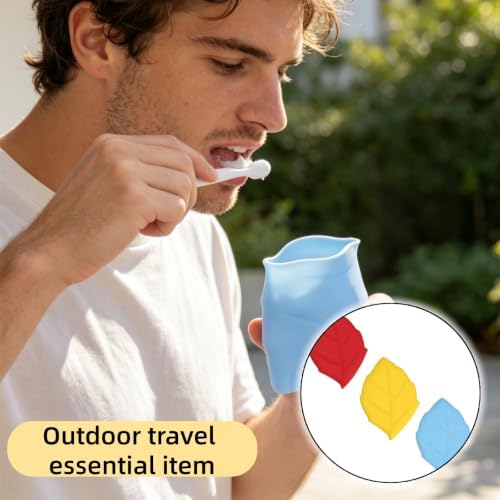 3Pcs Travel Cup Silicone Mouthwash Cup Portable Foldable Blue Yellow Red - 5