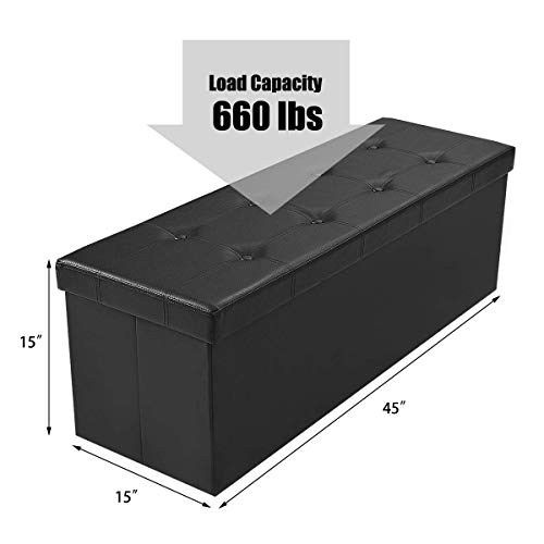 Giantex 45" Folding Storage Ottoman Bench, Storage Chest To Support 660Lbs, 165L Storage Trunk Footrest Padded Seat Coffee Table For Bedroom Hallway, Faux Leather, Black #TOP5