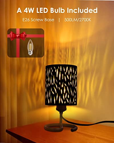 Small Table Lamp For Bedroom,Bedside Lamp With Plug In Cord On/Off Switch,E26 Metal Industrial Desk Lamp,Vintage Nightstand Lamps For Living Room,Kids Room,Black Fabric Shade Forest(Led Blub Included) #TOP2