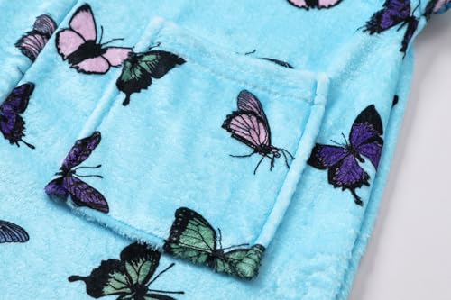 Image of Umeyda Girls Fleece Hooded Robes, Warm Printed Bath Robe for Kids Soft Fuzzy Bathrobe for Gifts