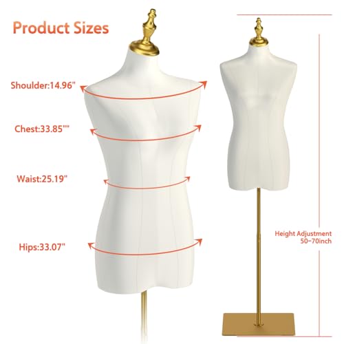 Cransidium Female Mannequin Torso for Sewing: Adjustable Height from 47.2 to 74.8 Inch Female Dress Form for Sewing and Clothing Display - Pinnable Mannequin with Support Metal Base Stand by Cransidium - Image 7