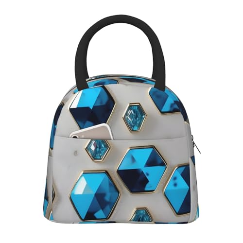 HGKHadc Bolsa de almuerzo térmica funcional con estampado de hexágonos y diamantes azules, reutilizable, para trabajo, escuela, picnic, camping, pesca