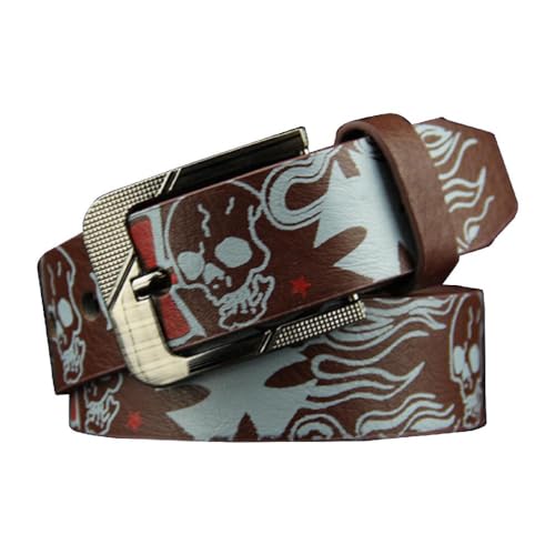 Men Belt Pin Buckles Rock N Roll Skull Print Waist Belt Pants Belt Teenager Boys Street Hiphop Belt Clothing Accessory Men Be