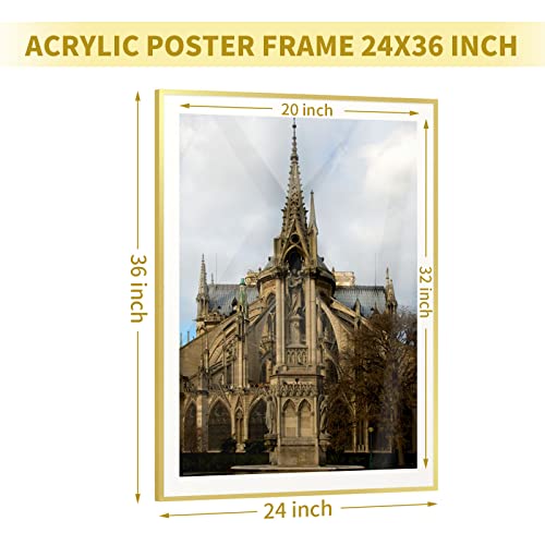 Nuggicet 24X36 Picture Frame Gold Or 20X32 With Mat, Aluminum Metal Wall Mount Acrylic Photo Frame For Artwaork,Uv Acrylic,Poster,Wedding Photo,Family Picture Or Oil Painting #TOP5