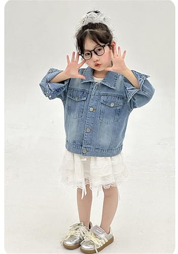 MW&FOFJR Girl Pearls Denim Jacket Button Down Jean Jakcets Long Sleeve Denim Top Coat Outwear2
