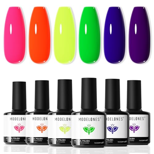 Image of modelones Neon Gel Nail Polish Set 6Colors Hot Pink Blue Green Summer