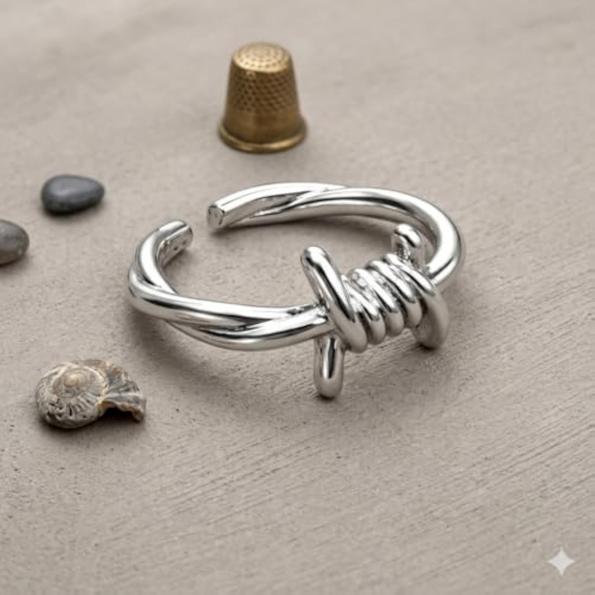 Silver Plated Barbed Wire Design Adjustable Statement Ring