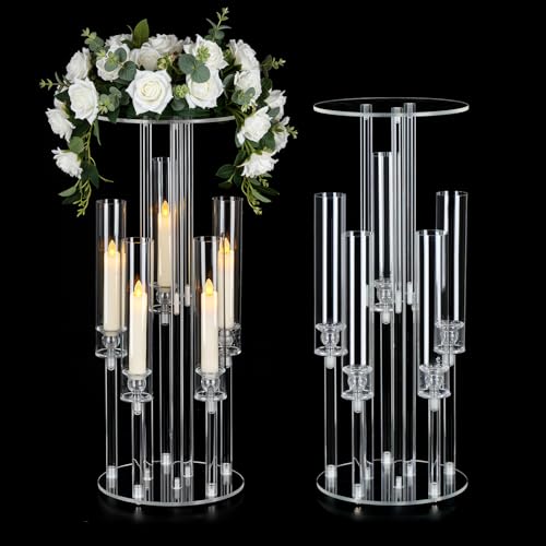Fullvaseer 2PCS Acrylic Candelabra 5 Arm Clear Centerpiece Stand