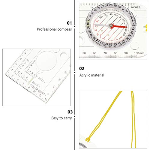NUOBESTY 3 peças de bússola de mira, bússola, trilha, mapa de sobrevivência, bússola, caça, pesca, b