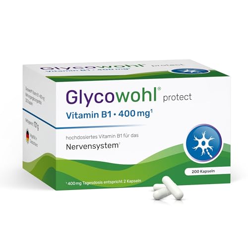 Glycowohl® Vitamin B1 400 mg¹ pro Tagesdosis – 100 Tage Vorrat – hochdosiertes Thiamin ohne Magnesiumstearat & Farbstoffe - 200 Kapseln