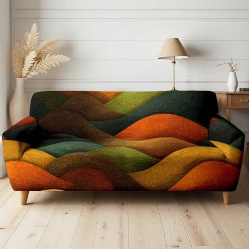 Funda Sofa 3 Plazas Verde Naranja General Funda De Sofá Elástica En Spandex,Anti Gatos Arañazo Y Perros Mascotas,Antideslizante Protector Sofa,Adecuado para Sala De Estar