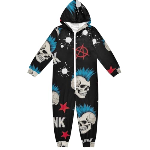 RPLIFE - overol con capucha para niños, manga larga con cierre, ajuste holgado para niños para invierno, Cool Skulls Black, 12-13 Años