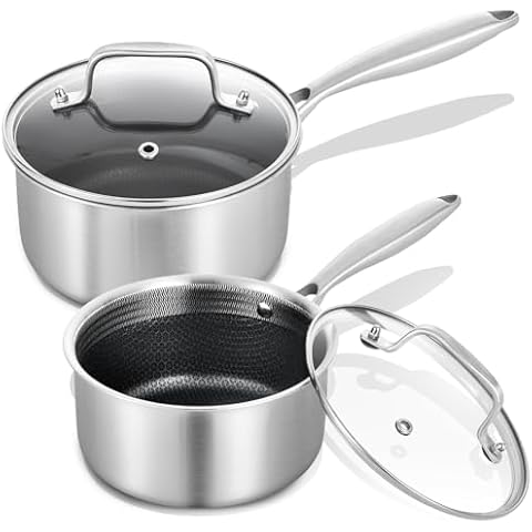 LOLYKITCH Hybrid Tri-Ply Stainless Steel Non-Stick Saucepan Set of 2,1.5QT & 2.5QT Sauce Pots,Induction Pots and Pans Set,Heavy Duty and Oven Safe. Cover