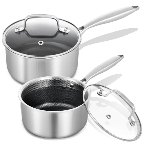 LOLYKITCH Hybrid Tri-Ply Stainless Steel Non-Stick Saucepan Set of 2,1.5QT & 2.5QT Sauce Pots,Induction Pots and Pans Set,Heavy Duty and Oven Safe.