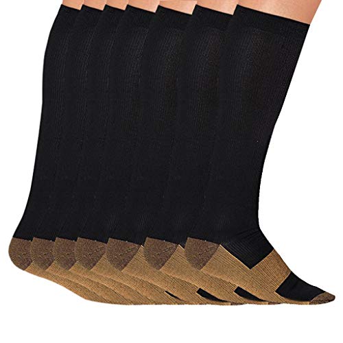 Jinjin 7 Pairs Men Women Copper Fiber Pure Nylon Compression Socks Non-Slip Stockings