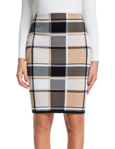 IDEALSANXUN Womens Knee Length Plaid Skirt Fall Winter High Waisted Bodycon Pencil Sweater Skirt2