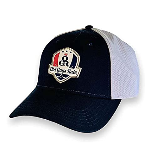 OLD GUYS RULE Men's Trucker Hat, Golf Crest - Gift for Dad, Grandpa, Husband, Father's Day, Birthday, Holiday - Classic Novelty Hat for Golfers, Golf Trip, Outdoors, Vacation, Drinking (Navy & White)