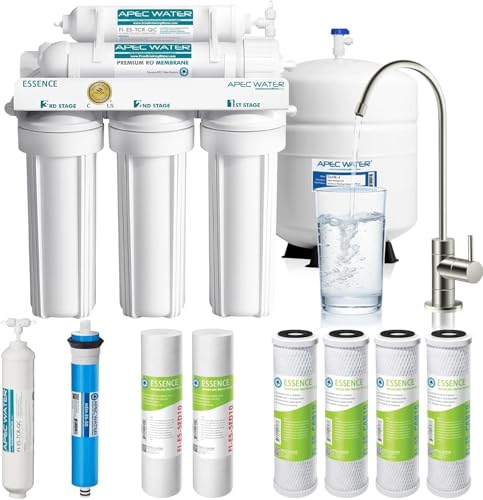 Image of APEC Water 5-Stage Under Sink Reverse Osmosis Water Filter System with Extra High Capacity Pre-Filter Set, Essence Series, WQA Certified, 50 GPD, Removes 99.99% of Contaminants, Home Water Filtration