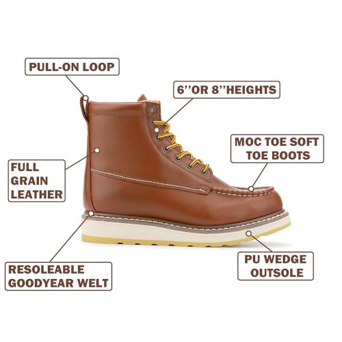 Men's SureTrack 6" & 8'' Leather Soft Toe Work Boot for Men, Welt Construction, Oil/Slip Resistant, Wedge Sole, Moc Toe Men's Work Boots, EH, 84994 & 869943