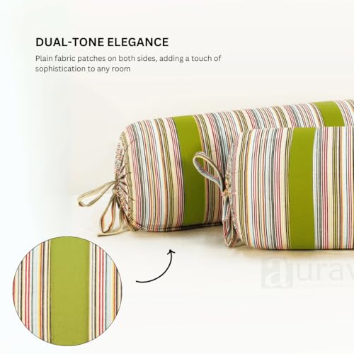Image of AURAVE Woven Cotton 144 TC Bolster Cover with Drawstring Closure, Set of 2, Soft Breathable Durable Machine Washable for Sofa Bed & Home Decor, 15 inchx30 inch, Green | Cover Only