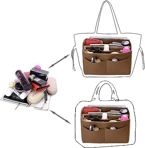 Image of GREENSHEEP Purse Organizer Insert for Handbags, Felt Organizer with Zipper Pocket (Medium, Camel)
