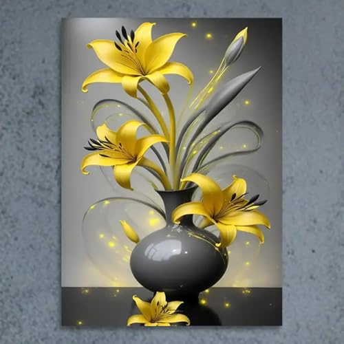 Toile murale 60 x 80 cm de lys jaunes avec cadre haut de gamme style rétro XINBAO