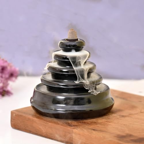 Image of Ceramic Backflow Smoke Fountain Incense Holder for Home Decor Gifts with 20 Smoke Cones by Craftam