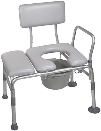 Drive Medical 12005KDC-1 Transfer Bench Commode Chair for Toilet with Padded Seat, Gray