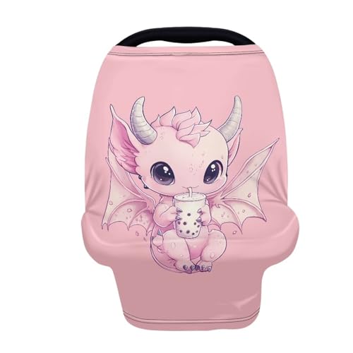 Image of Wanyint Dragon Bubble Tea Pink Stretchy Baby Car Seat Covers Carseat Canopy, Baby Breastfeeding Stroller High Chair Shopping Cart Cover