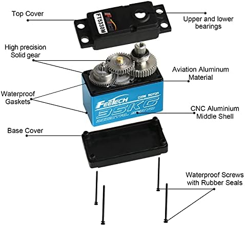 yusvwkj 35KG Digital Servo High Torque Waterproof Full Metal Gear and Stainless Steel Gear Coreless Motor servo with 25T Servo Arm for Robotic DIY,RC Car Angle 180FT5330M 