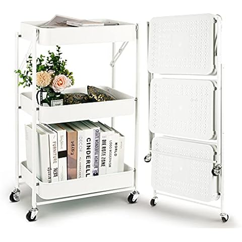 Todeco Klappbarer Rollwagen mit 3 Ebenen, Servierwagen, Küchenwagen aus Metall und Kunststoff Cover