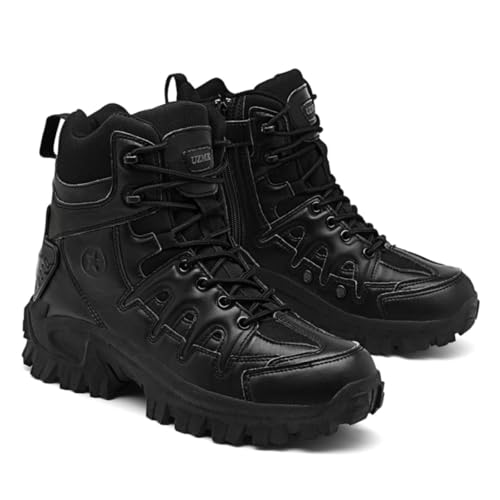 EinPlus Men's Tactical Ankle Boots: Side Zipper Military Work Boots, Hook & Loop Closure
