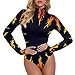 PUYWTIY Fashion Long Sleeve Turtleneck Body Suits for Women, Sexy Basic Stretchy Tops Soft Slim Fit Athletic Jumpsuit (L, Fire Flame)
