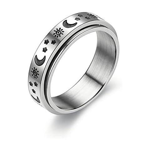 Spinner Rings for Anxiety Fidget Band Rings Black Moon Star Rotatable Titanium Stainless Steel Fidget Band Rings for Women Wave Ring Celtic Stress Relieving Reduce Anxiety-8 Cover
