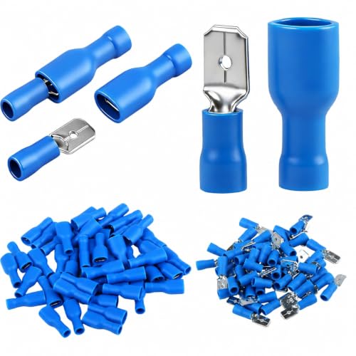 Image of 100 Pcs Spade Connectors, 14-16 AWG Male and Female Crimp Terminals