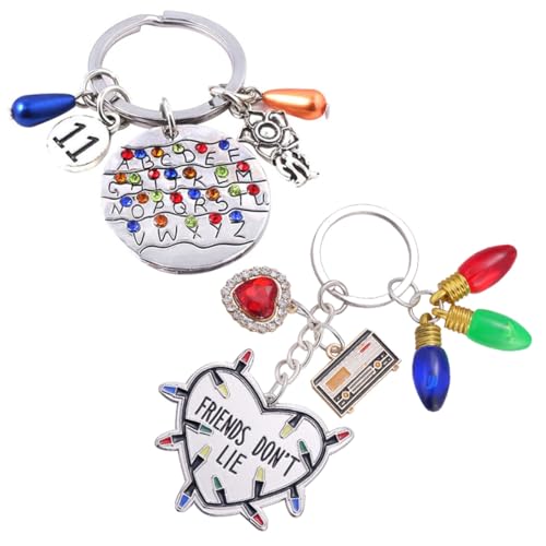 GOTEHE 2 Pcs Stranger Friendship Gifts Keychain Friends Dont Lie Keychain Charms Stainless Steel Heart Pendant Halloween Collection