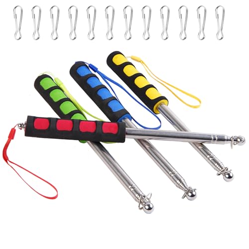 4 PCS 6.5ft Telescopic Flag Poles,Stainless Steel Handheld Portable Extendable Retractable Flagpoles with Clips,Anti-Slip Grip,Telescoping Banner Flag Pole Pointer for Tour Guide,Teachers,Festival