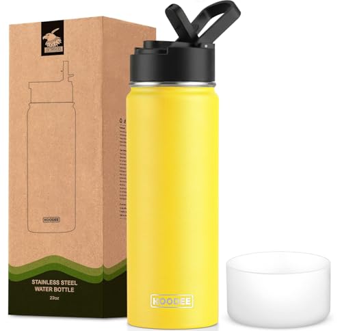 Image of koodee Water Bottle with Straw-22 oz Stainless Steel Vacuum Insulated Water Bottle for Girls Metal Sports Flask for Adult(Yellow)