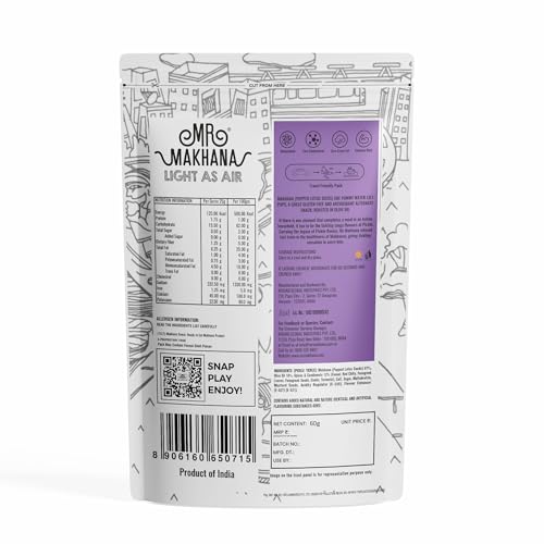 Image of Mr. Makhana Roasted Makhana and Foxnuts | Healthy Snacks | Gluten Free | MSG Free | Antioxidant | Rich Calcium | Zero Trans Fat | Zero cholesterol (Pickle & Tickle) 55g