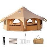 Bell Tent for Camping & Glamping, 6-10 Person Large Family Tent with Stove Jack, 360° View & Airflow Waterproof Outdoor Shelter for Camping, Festivals, Backyard & Outdoor