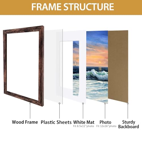 Image of LUCKYLIFE 12x16 Picture Frame Brown for Wall Mounting, 2 Pack